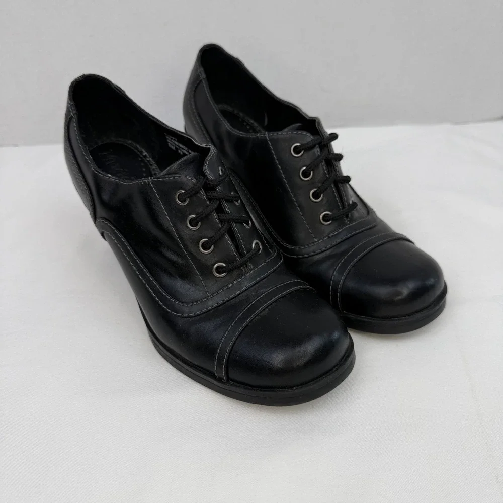 Mudd Floppy Black Lace Up Oxford Heels Vintage Y2K Cap Toe Shoes Size 8M